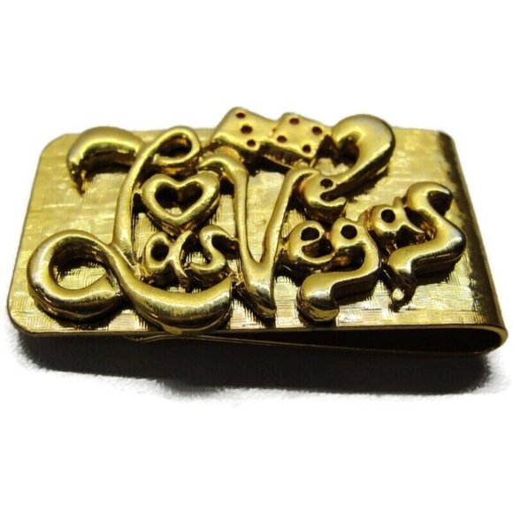 Las Vegas Dice Gold Tone Money Clip Stainless Steel Wallet Credit Card Cash ID - Picture 7 of 7